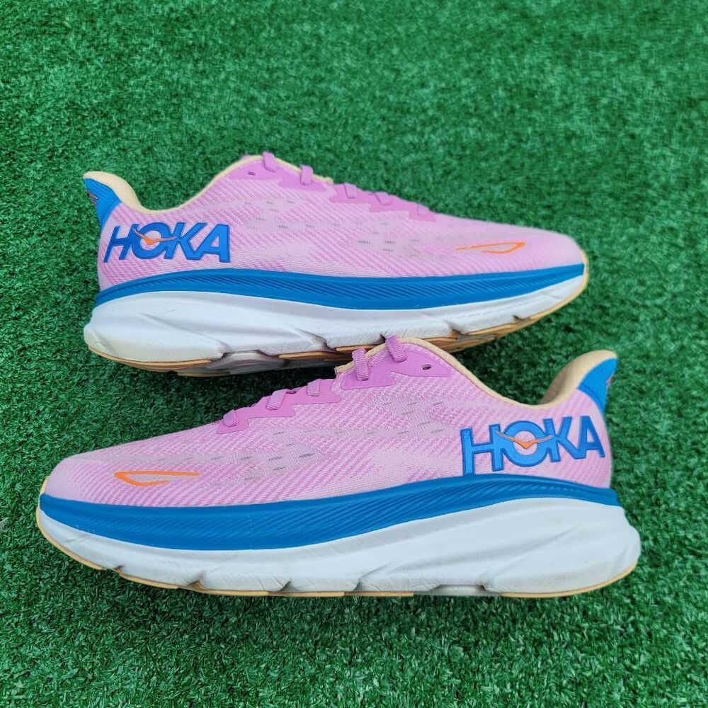 Hoka One One Pink and Blue Athletic Shoes